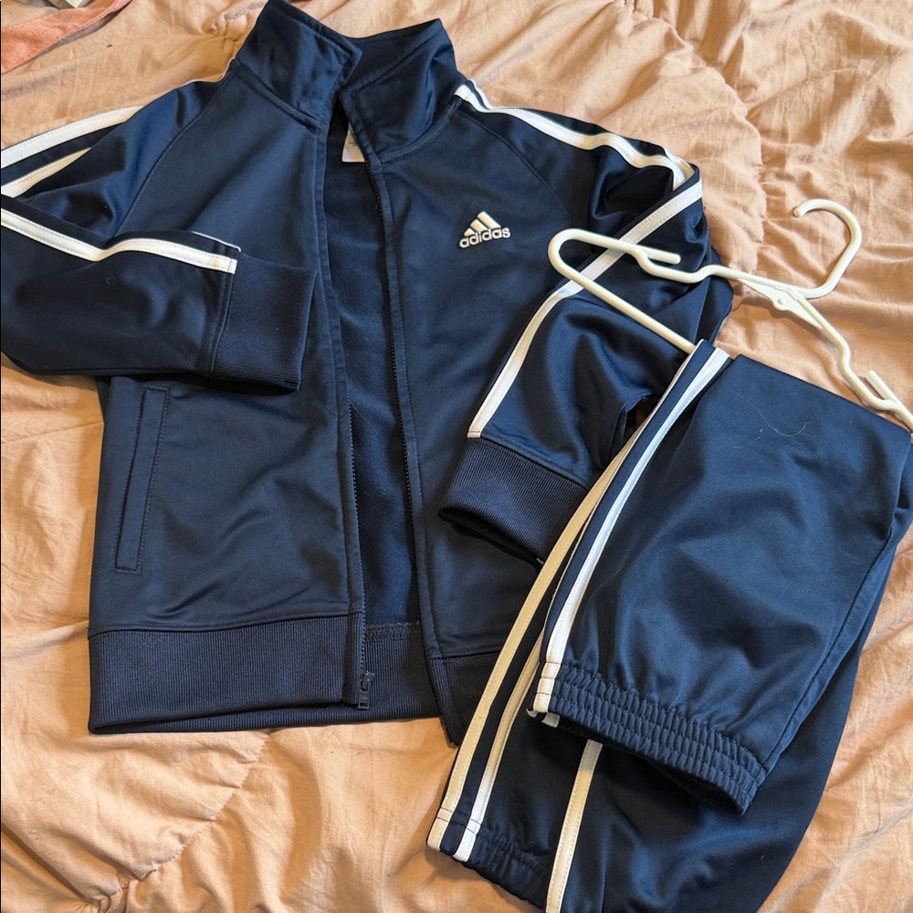 adidas Navy and White Three-Stripe Track Jacket & Pants